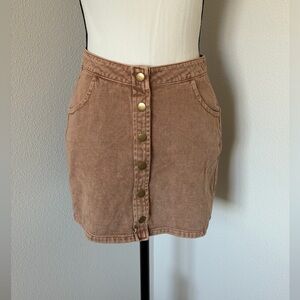 Mustard Seed Snap-Front Brown Mini Skirt